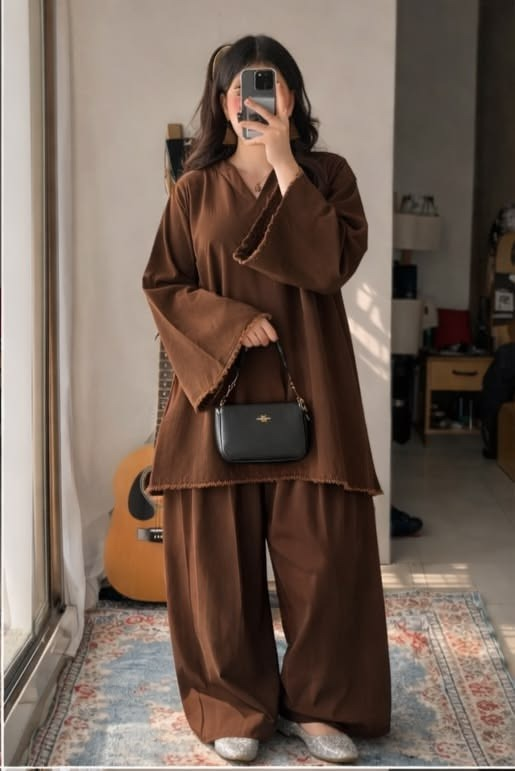 brown oversized kurti with shalwar brown oversized kurti with shalwar
