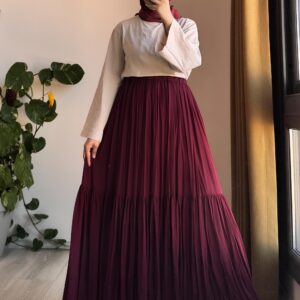maroon skirt with cream shirt set