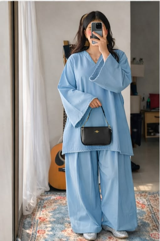 sky oversized kurti with shalwar sky oversized kurti with shalwar