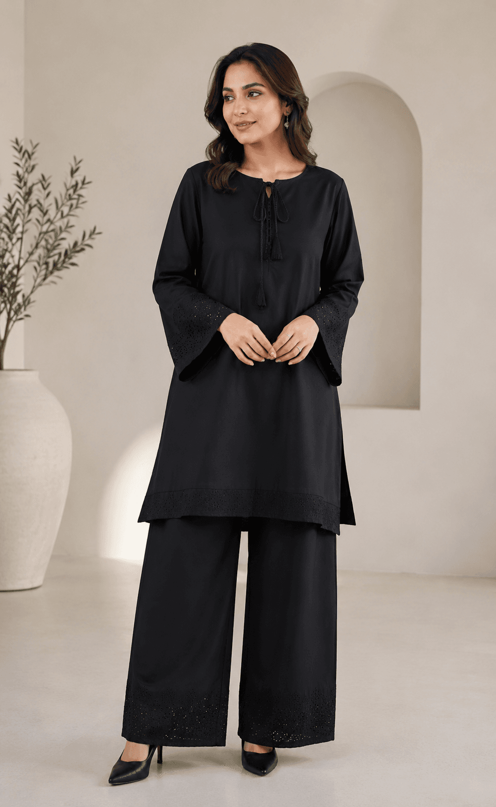 Elegant Black Cotton Co-Ord Set – 2 Piece