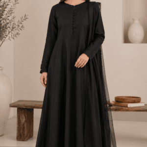 elegant black long frock with dupatta