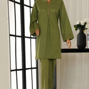 lawn jacquard stitched jacquard shirt with highlights of hand touching embellishment green