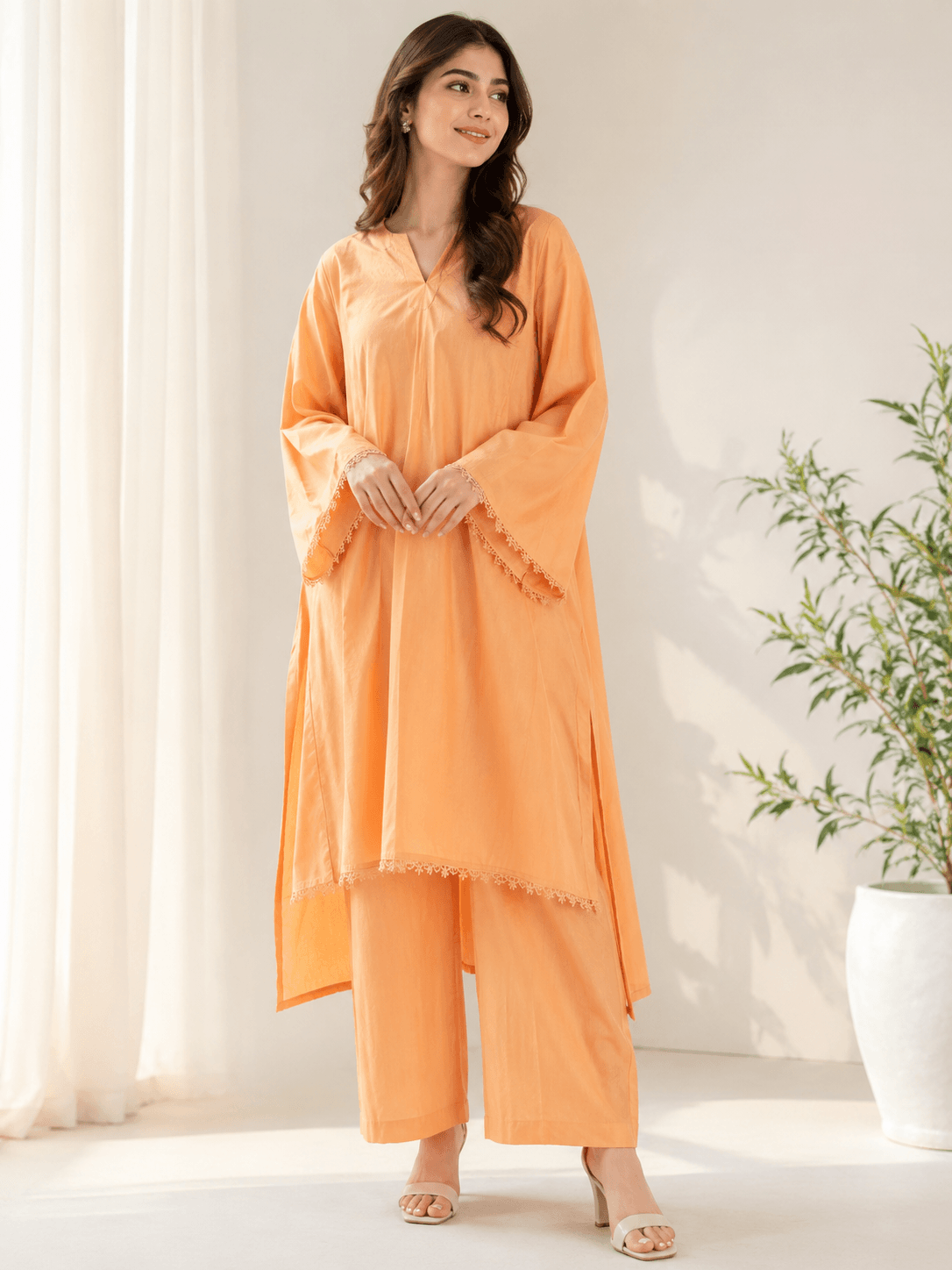 Peach Lawn Co-Ord Set – Elegant Summer Outfit