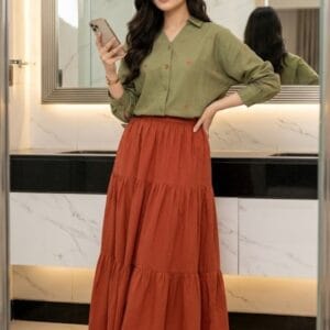 embroidered top & orange skirt set – summer eid collection