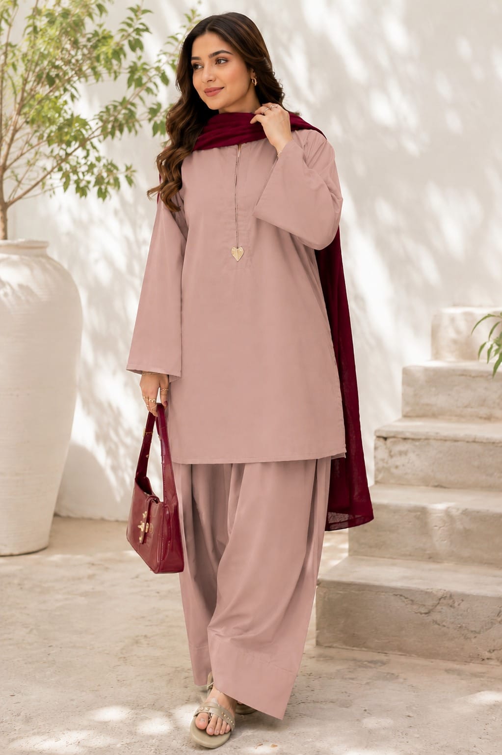 graceful mauve premium farshi shalwar with kurti set graceful mauve premium farshi shalwar with kurti set