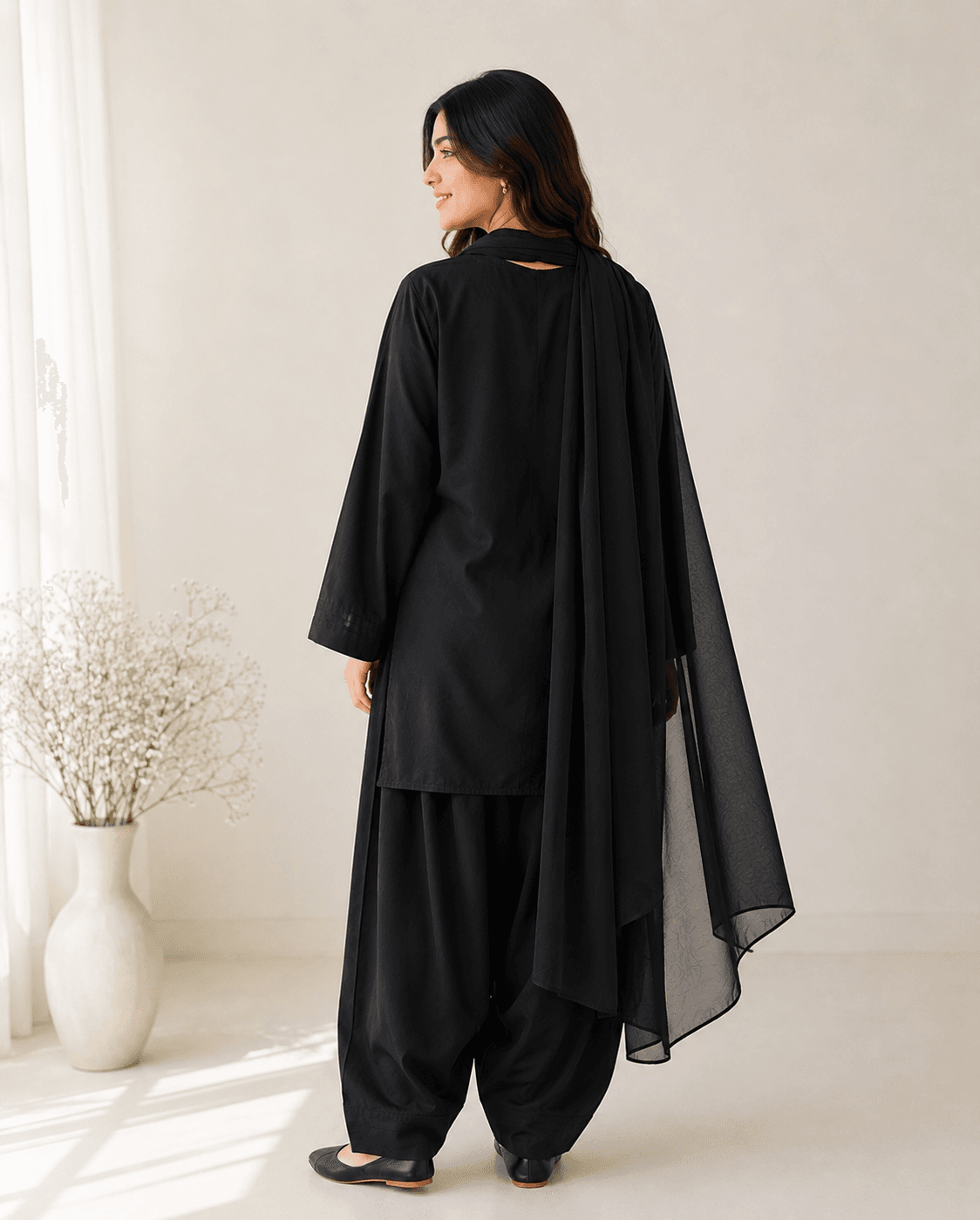 black kurti with black farshi shalwar set black kurti with black farshi shalwar set