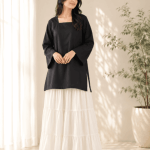 light purple kurti with dark purple maxi skirt