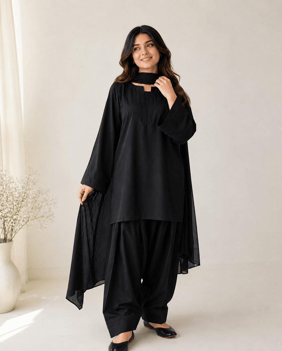 black kurti with black farshi shalwar set black kurti with black farshi shalwar set
