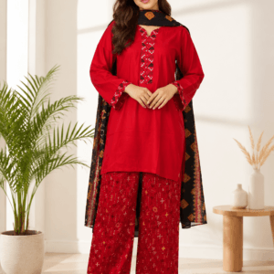 short kurti with farshi shalwar & dupatta lawn 3 piece suit