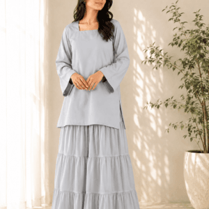 black kurti with black farshi shalwar set