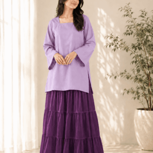 light purple kurti with dark purple maxi skirt set