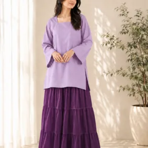 light purple kurti with dark purple maxi skirt set