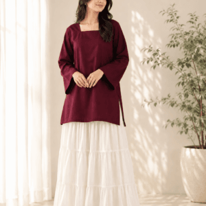 light purple kurti with dark purple maxi skirt