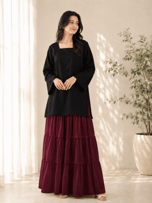 black-kurti-with-maroon-skirt-set