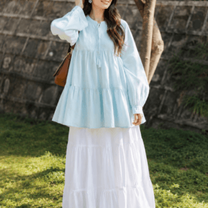 light purple kurti with dark purple maxi skirt