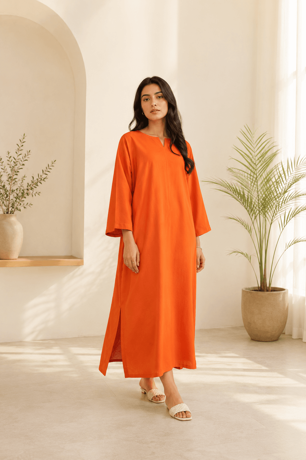 Orange Oversized Maxi Kurti Set – 3 Piece Suit