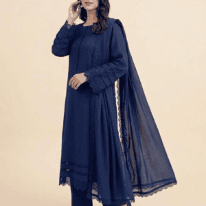 navy blue lace detail long kurti set main pose