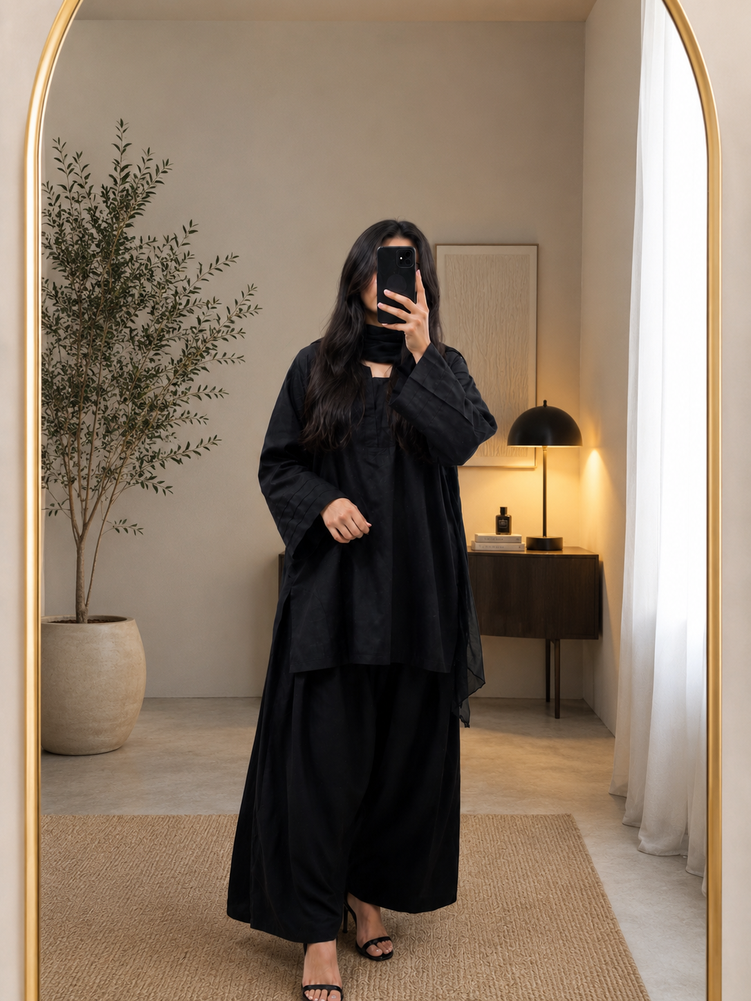 black-farshi-short-kurti-with-chiffon-embridory-dupatta