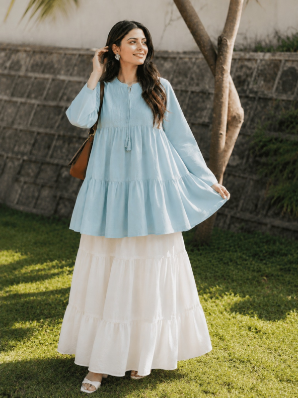 skyblue-frock-offwhite-skirt-set