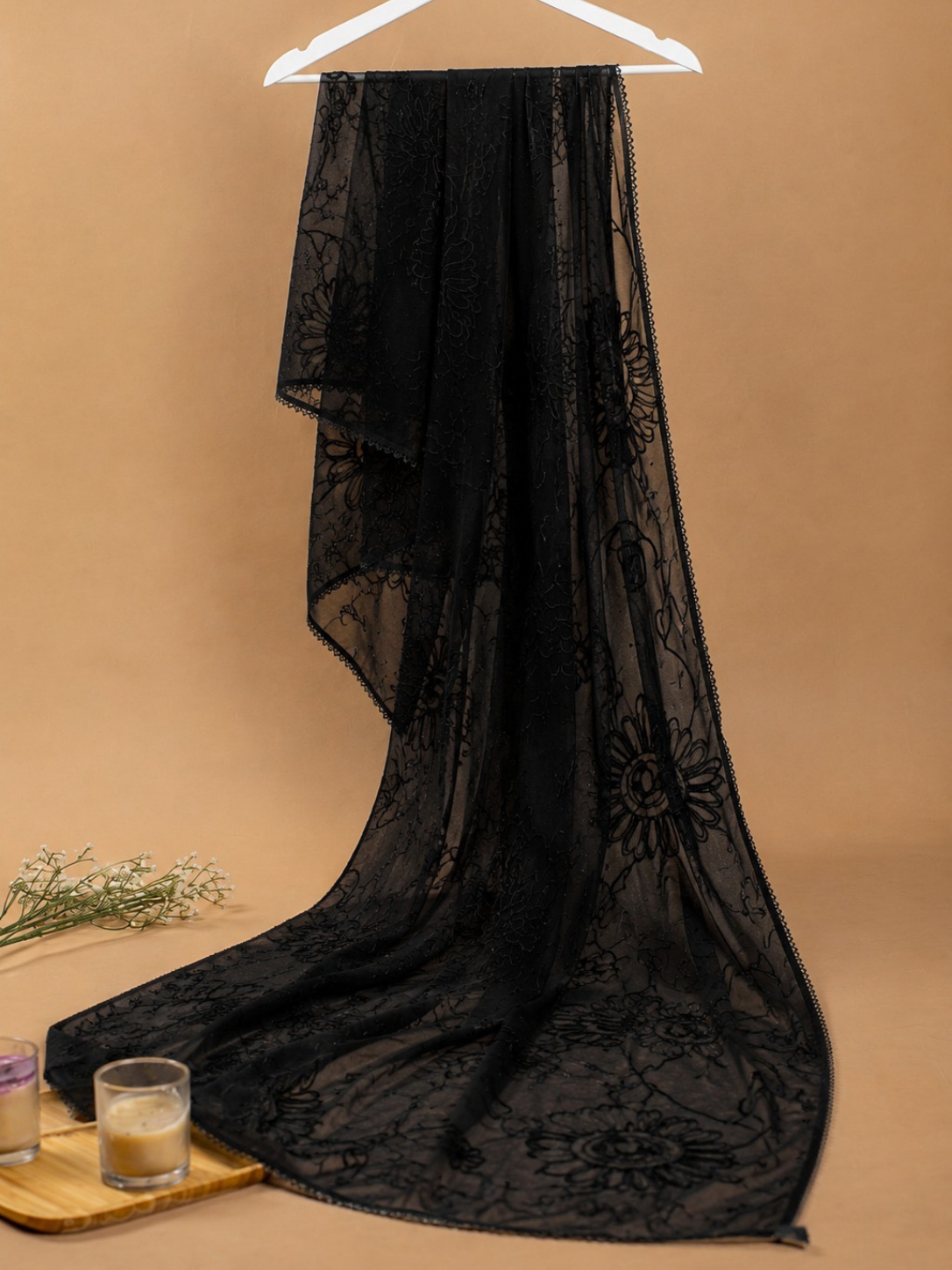 black chiffon embroidered dupatta black chiffon embroidered dupatta