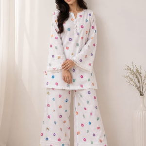 chic white digital print lawn co ord set1