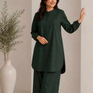 classic dark green cotton co ord set – 2 piece1