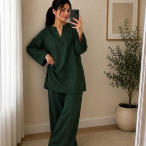 dark green cotton co ord set1