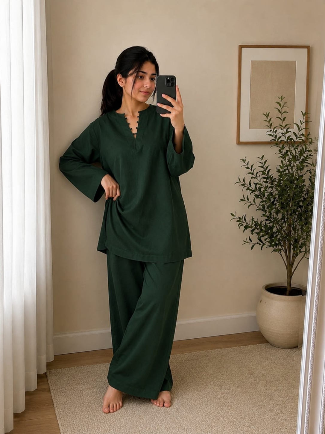 Home Dark Green Cotton Co Ord Set1
