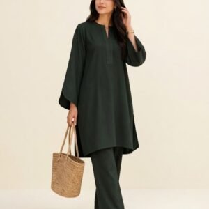 dark green curve sleeves co ord set main