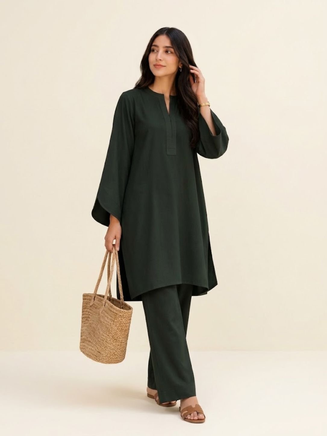 dark-green-curve-sleeves-co-ord-set