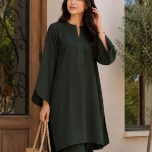 dark green curve sleeves co ord set1