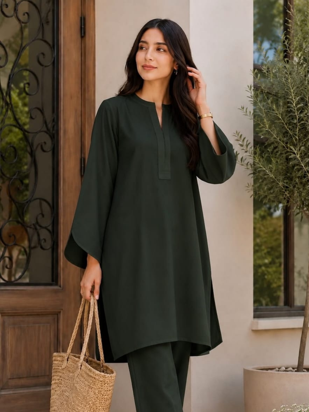 dark green curve sleeves co ord set1 dark green curve sleeves co ord set1