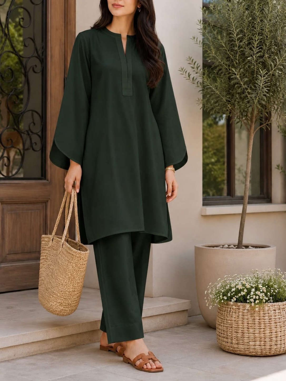 dark green curve sleeves co ord set2 dark green curve sleeves co ord set2