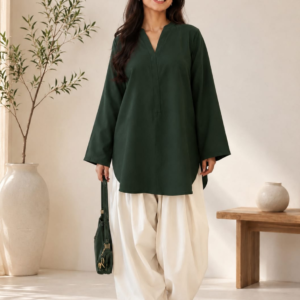 dark green kurti with cream farshi shalwar1