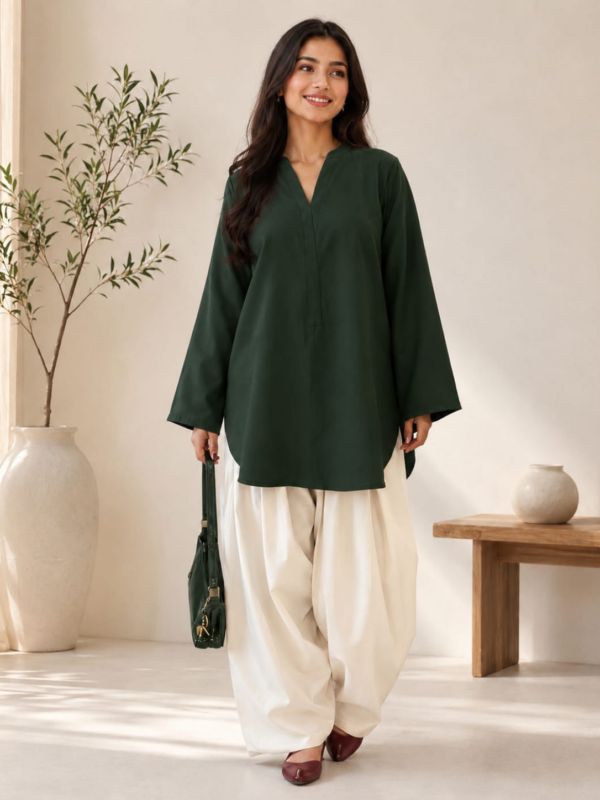 dark-green-kurti-with-cream-farshi-shalwar