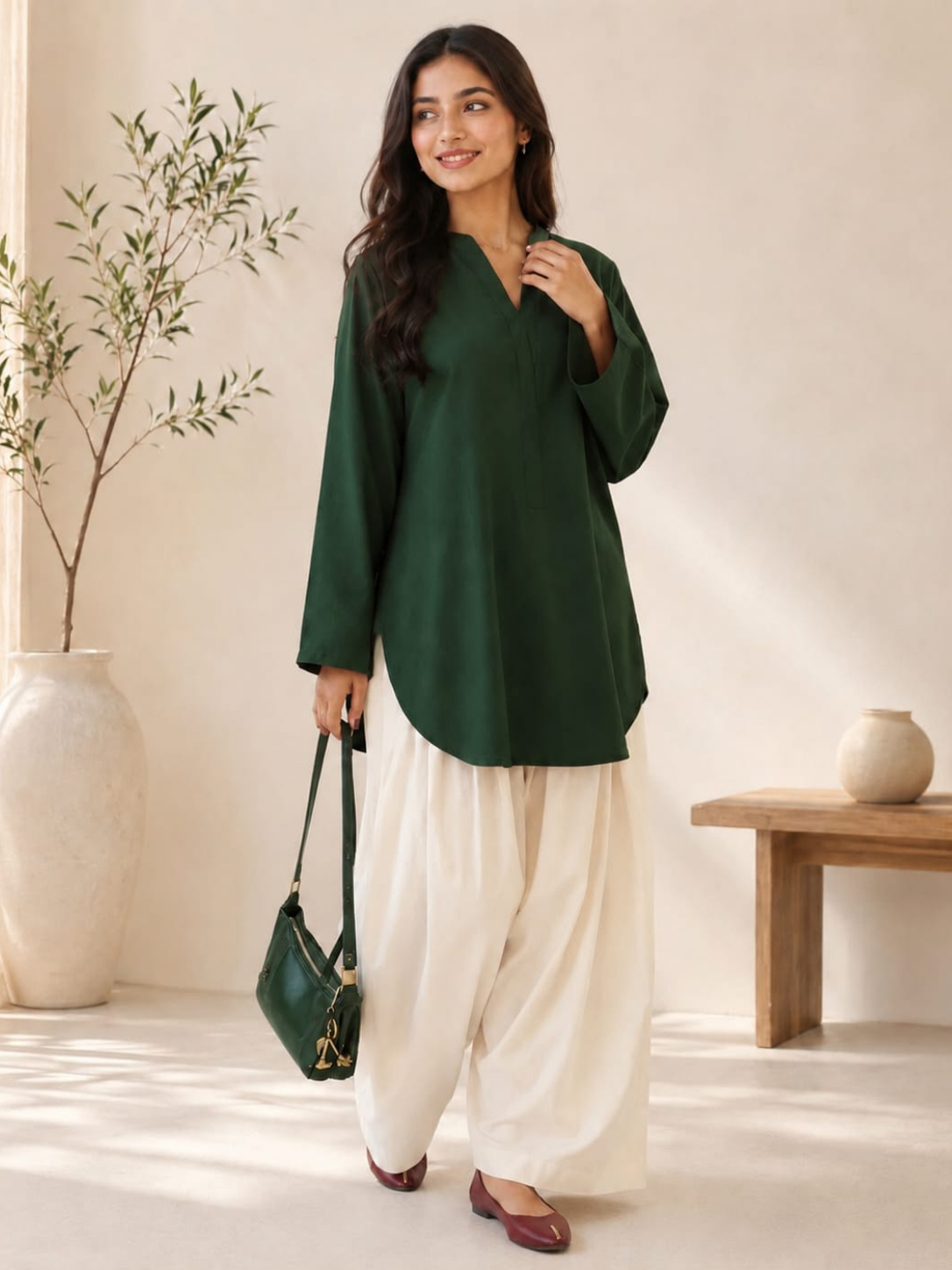 dark green kurti with cream farshi shalwar2 dark green kurti with cream farshi shalwar2