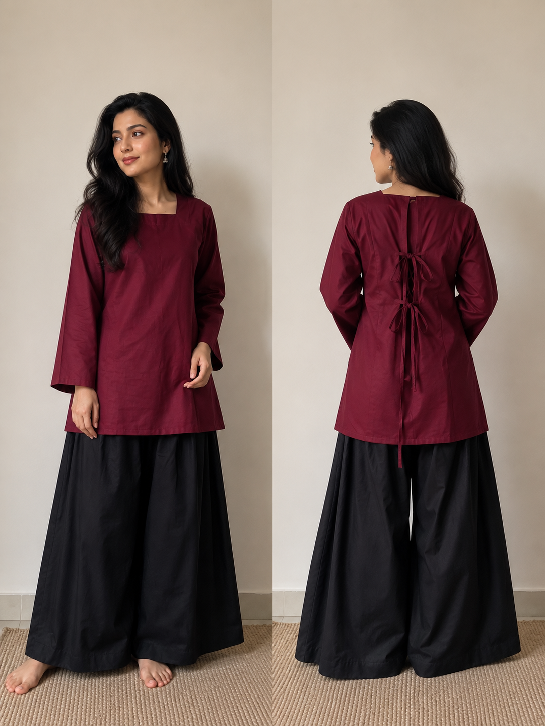 elegant maroon cotton back dori kurta set2 elegant maroon cotton back dori kurta set2