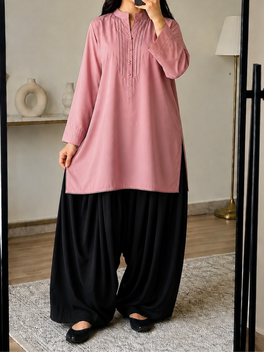 loose collar kurti with black farshi – premium 2 piece outfit1 loose collar kurti with black farshi – premium 2 piece outfit1