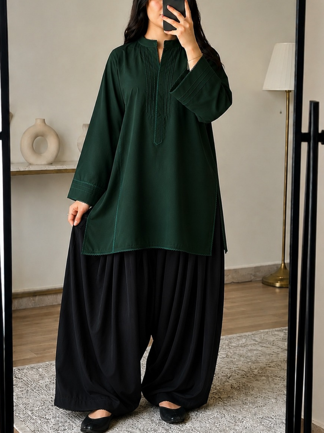 loose collar kurti with black farshi – premium 2 piece outfit2 loose collar kurti with black farshi – premium 2 piece outfit2