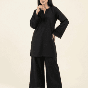 black simple lace with daman sleeves co ord set