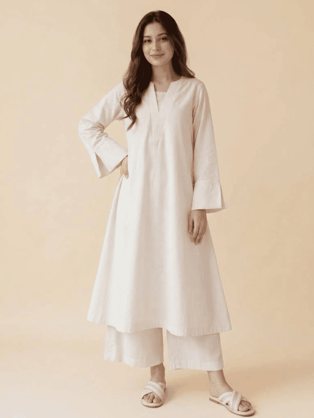 ivory elegance premium off white kurta trouser set ivory elegance premium off white kurta trouser set