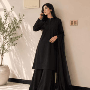 noir grace – black cotton 3 piece suit
