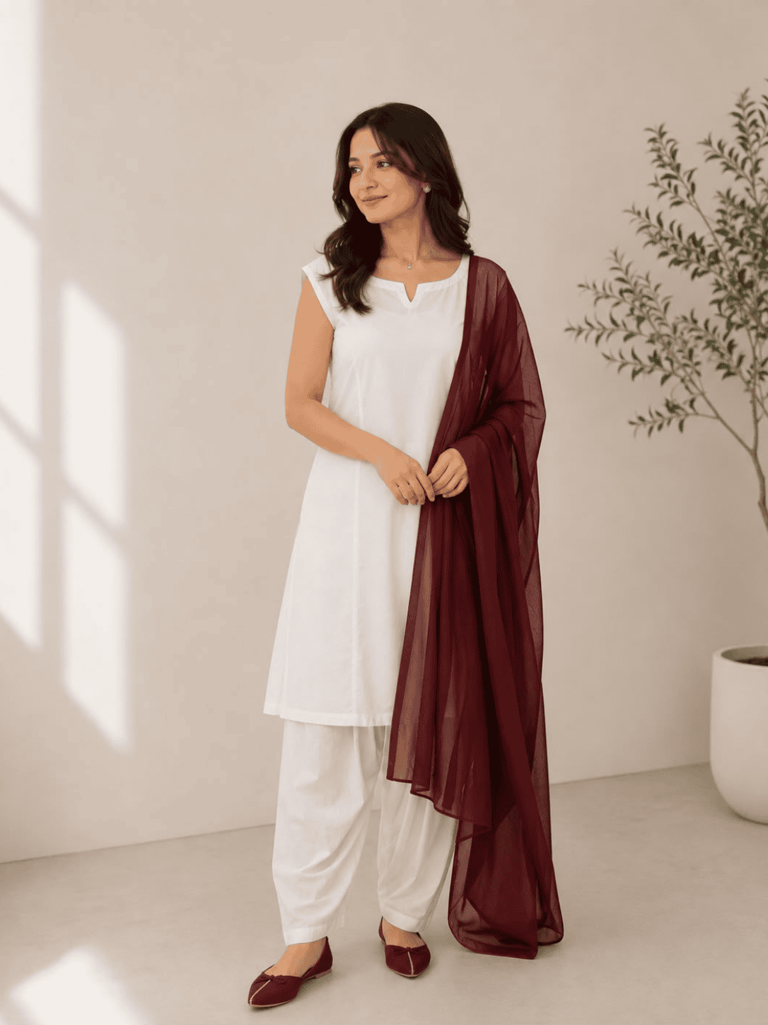 noor-white-cotton-3-piece-suit-with-maroon-shafoon-dupatta
