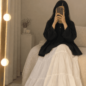 black cotton frock & white tiered skirt set
