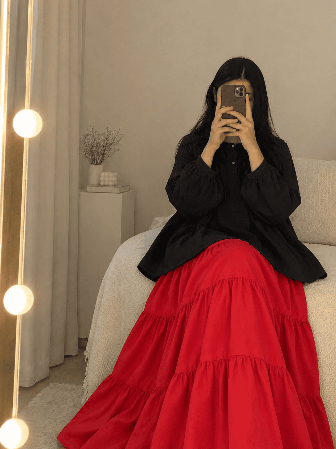 black-short-frock-orange-tiered-skirt-cotton-set