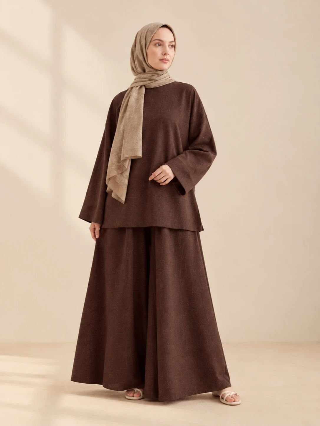 chocolate-brown-textured-georgette-co-ord-set