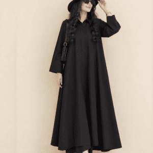 classic black collared cotton long maxi frock