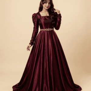 elegant maroon silk long gown main