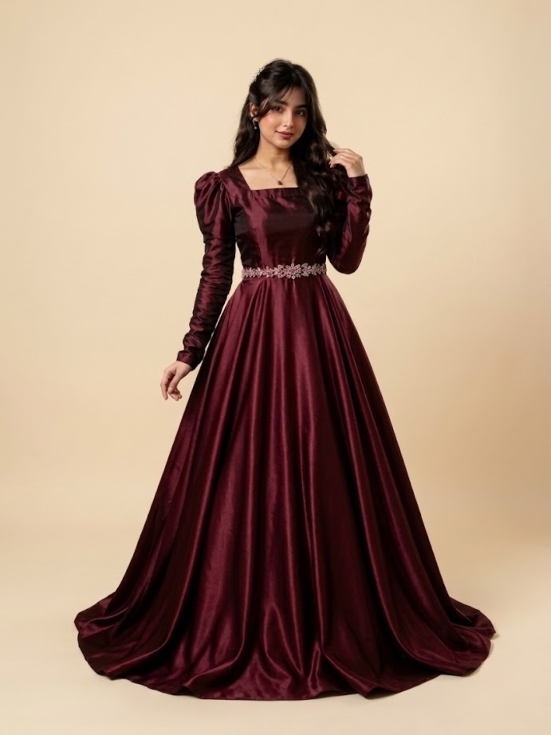 elegant-maroon-silk-long-gown