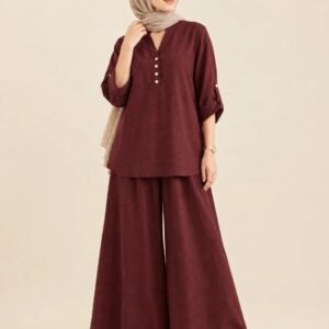 maroon textured georgette co ord set main